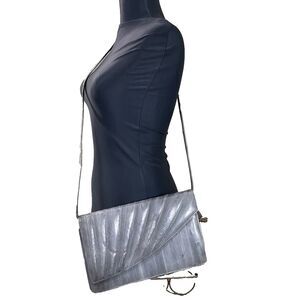 Vintage Eel Skin Leather Gray Handbag Clutch Shoulder Bag Purse removable strap